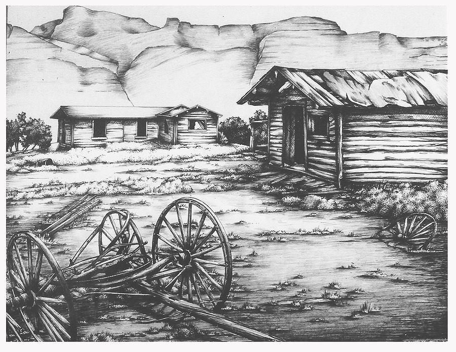 Cabin Drawing - Gilsonite Ghost by Kathleen Bischoff