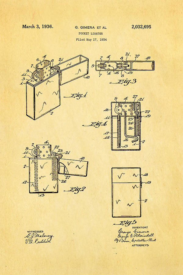 Vintage Photograph - Gimera Zippo Lighter Patent Art 1934 by Ian Monk