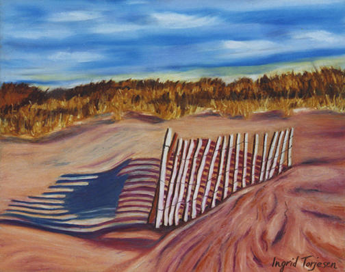 Beach Painting - Gin Beach Fence by Ingrid Torjesen Beach Painting - Gin Beach Fence by Ingrid Torjesen