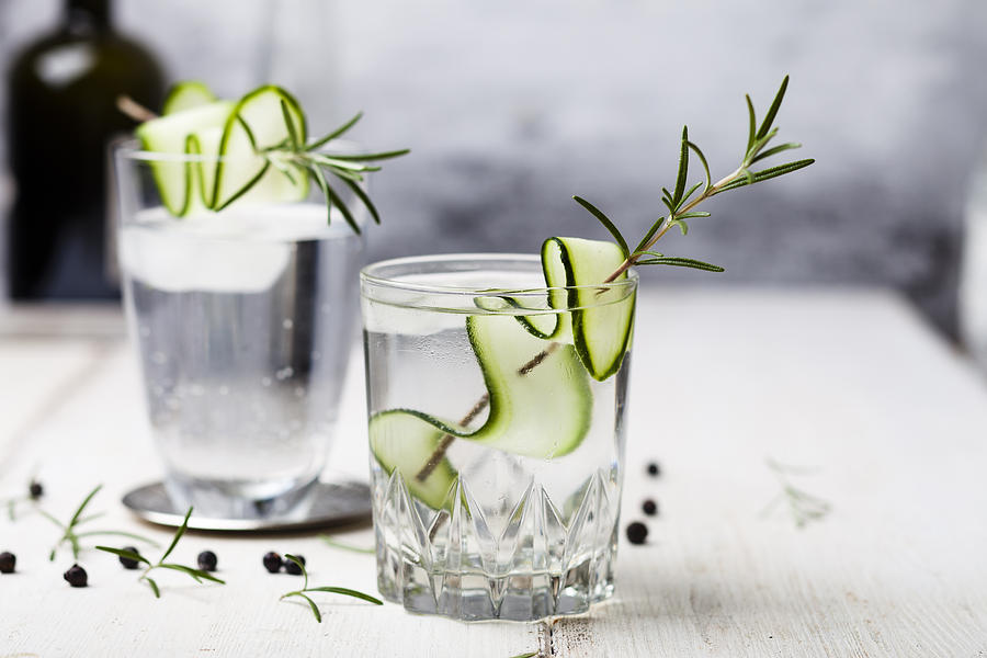 Gin Tonic with rosemary and cucumber Photograph by Westend61