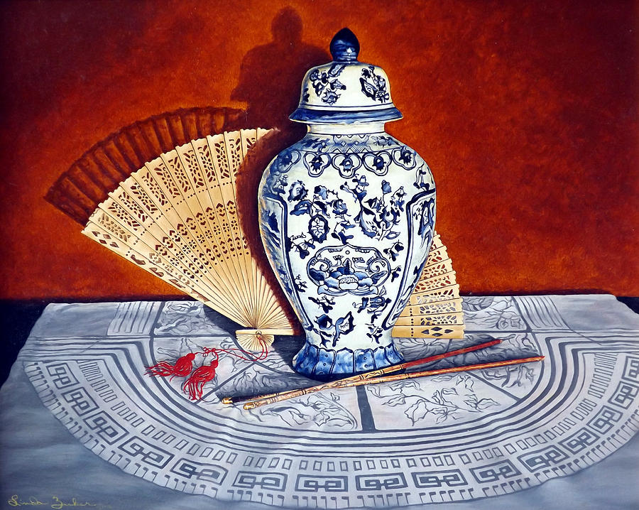 Ginger Jar and Fan Painting by Linda Becker