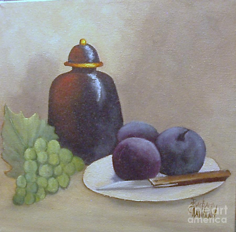 Ginger Jar and Plums with Grapes Painting by Barbara Haviland