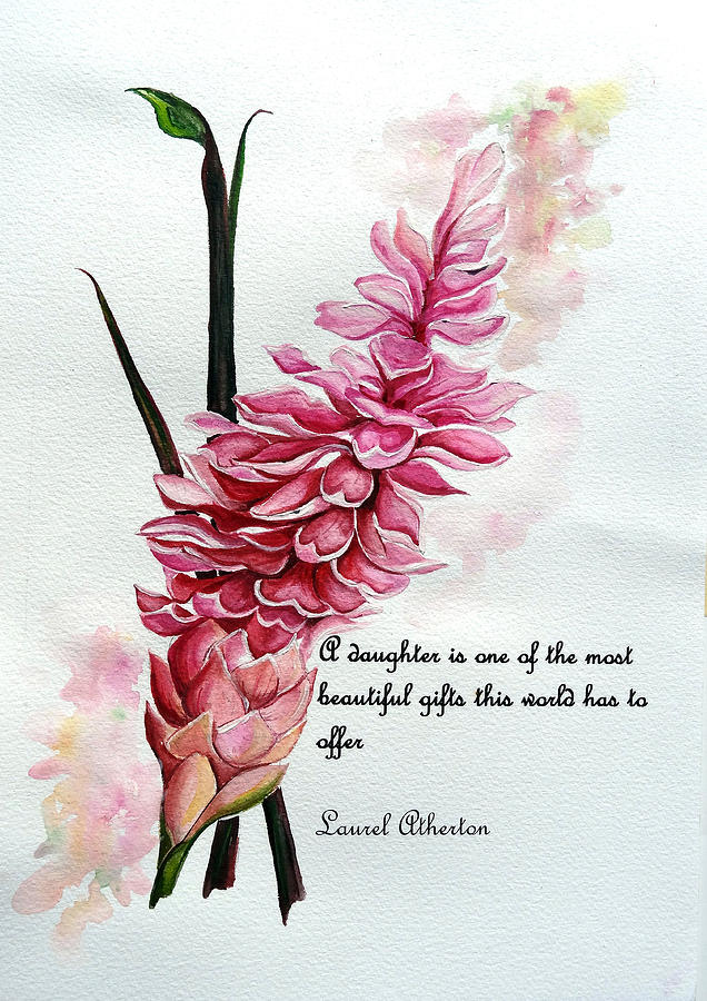 Tropical Lily Painting - Ginger Lily Poem by Karin  Dawn Kelshall- Best