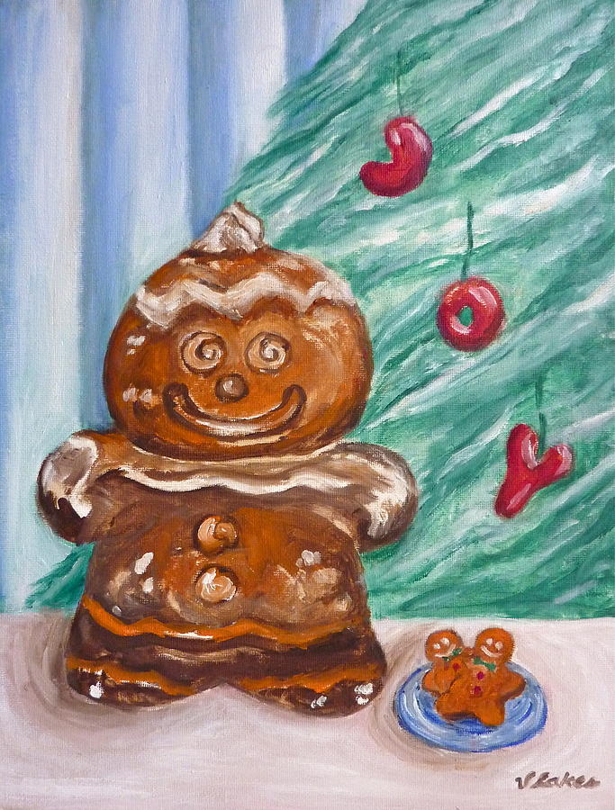 Christmas Painting - Gingerbread Cookies by Victoria Lakes