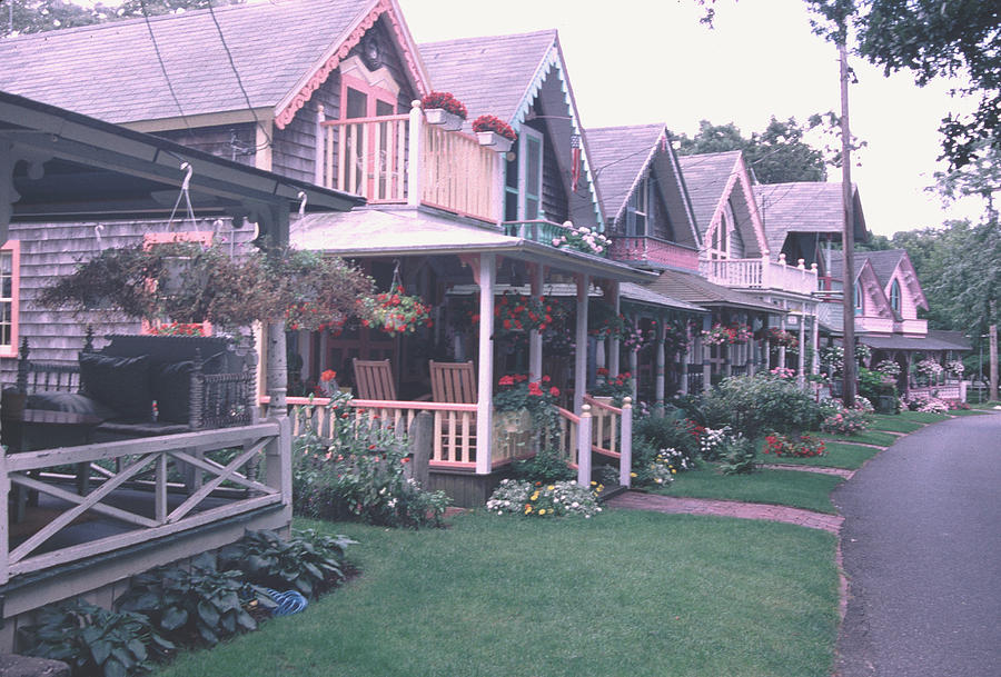 Gingerbread Houses Pink Marthas Vineyard Photograph by Tom Wurl