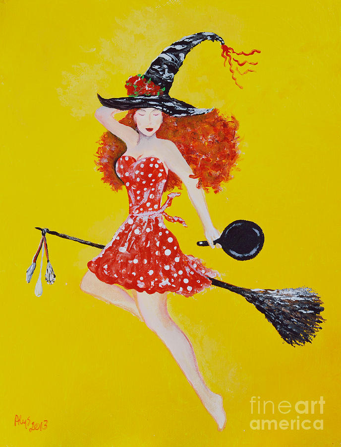 Gingers Cafe Kitchen Witch Painting by Alys Caviness-Gober