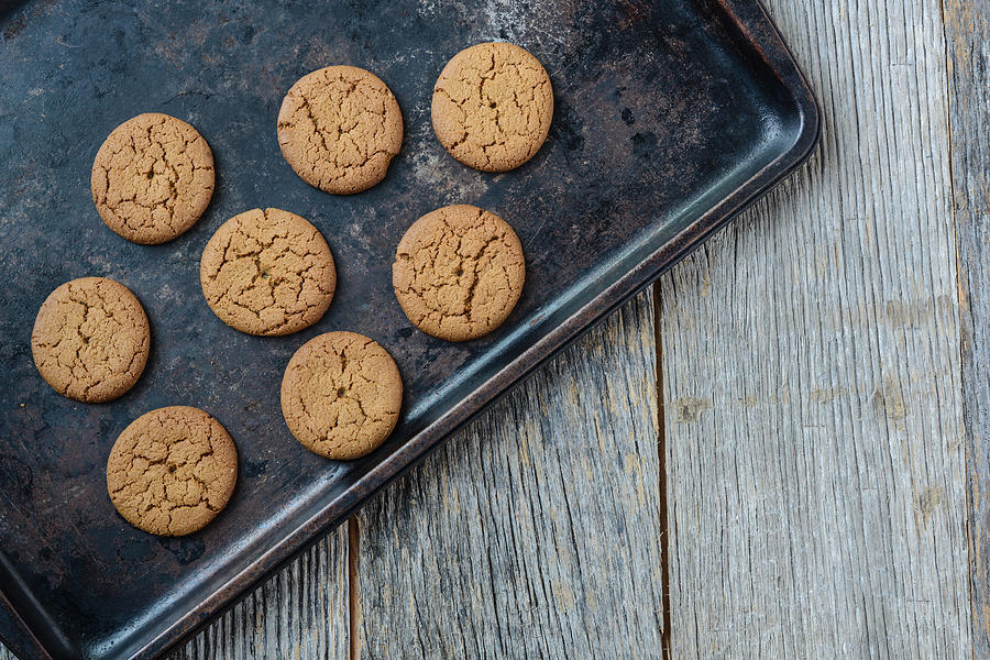 Christmas Photograph - Gingersnap cookies for Christmas on a Baking Pan by Brandon Bourdages