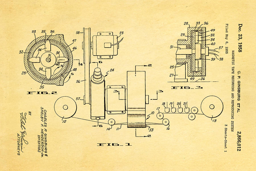 Ginsburg Video Tape Recorder Patent Art 1958 Photograph by Ian Monk ...