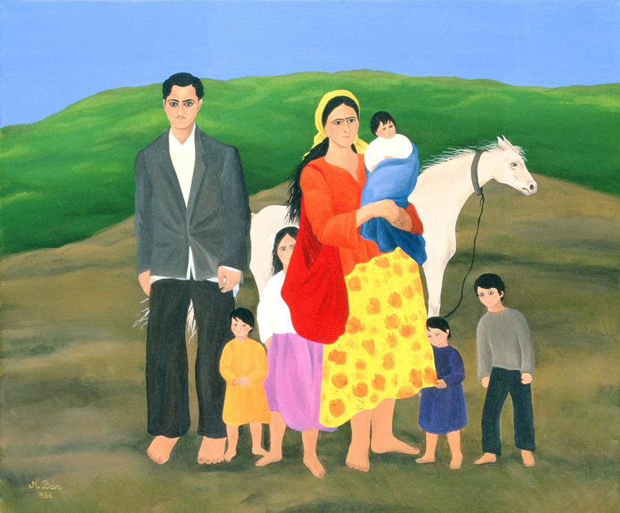 Horse Photograph - Gipsy Family, 1986 Oil On Canvas by Magdolna Ban