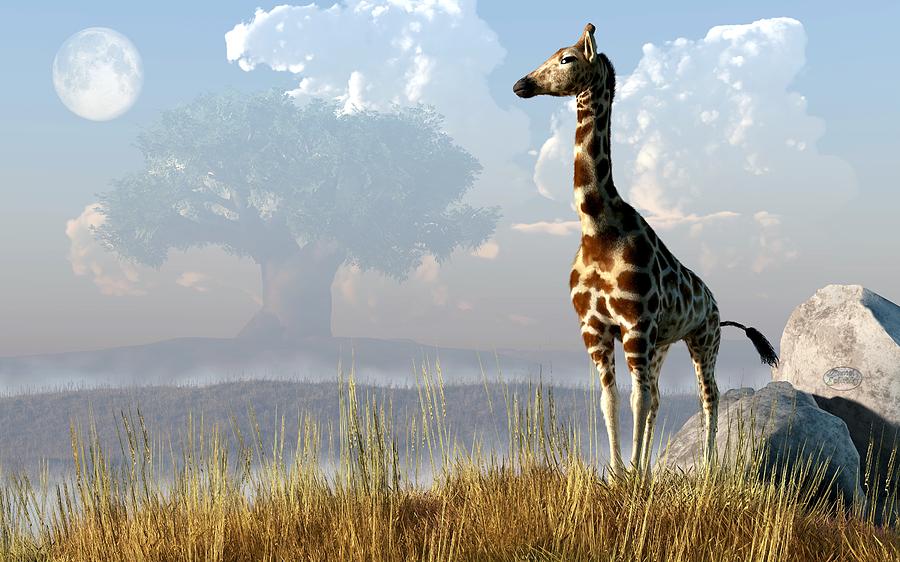 Giraffe and Giant Baobab Digital Art by Daniel Eskridge