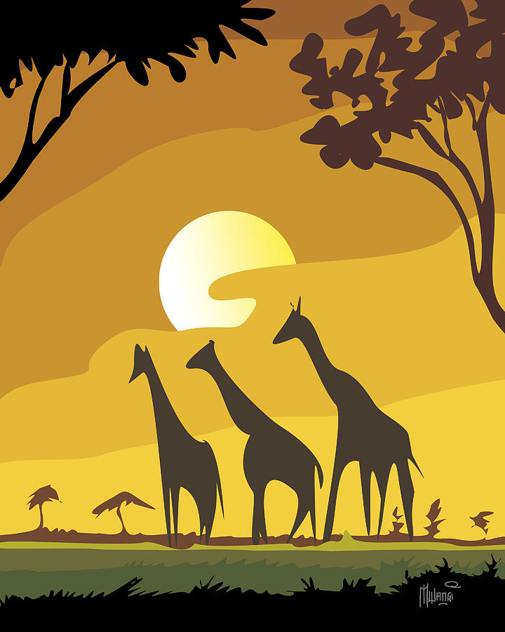 Wildlife Digital Art - Giraffe Evening by Anthony Mwangi