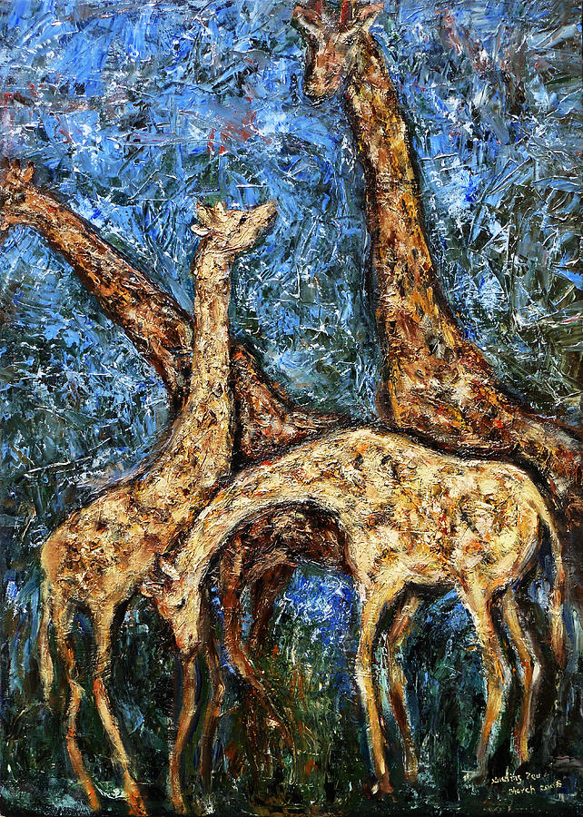 Wildlife Painting - Giraffe Family by Xueling Zou
