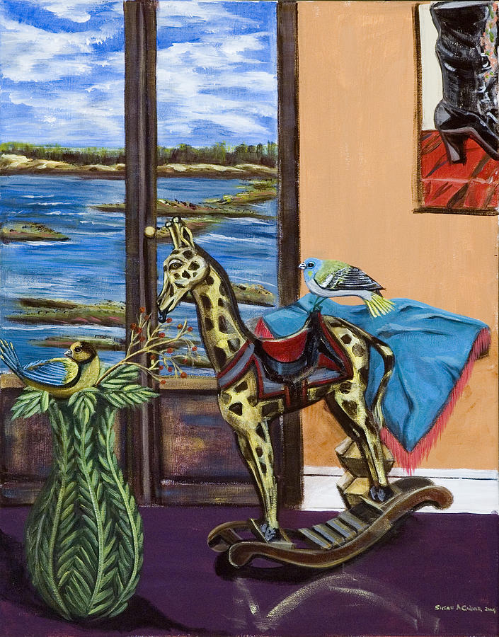 Giraffe is Off His Rocker Painting by Susan Culver