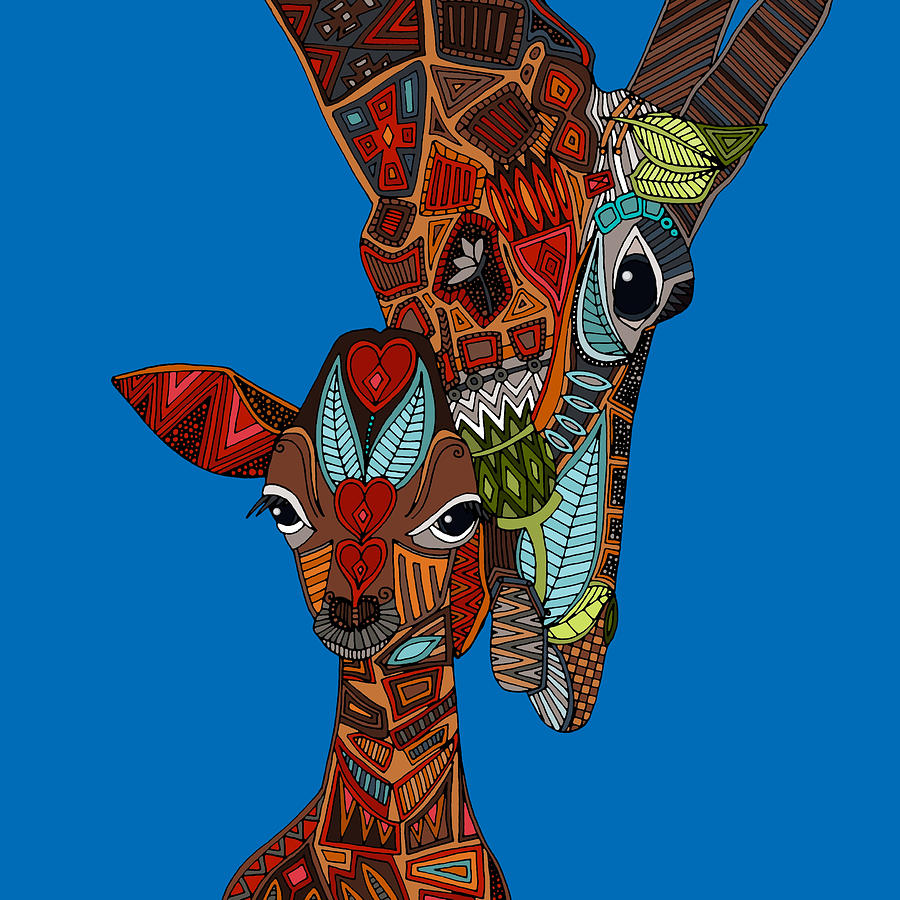 Giraffe love blue Drawing by MGL Meiklejohn Graphics Licensing