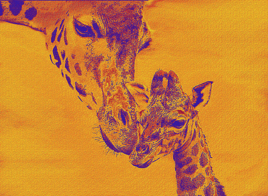 Giraffe Digital Art - Giraffe Love by Jane Schnetlage