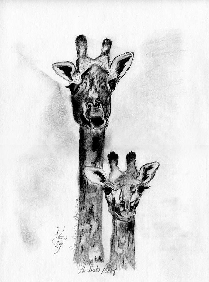 Giraffe drawing,Mother and Baby Giraffe drawing Giraffe Drawing,Mothers Love African Wildlife drawing Wildlife Art Nursery Decor