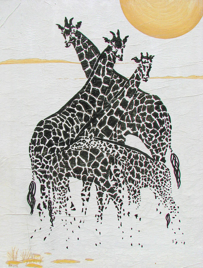 Giraffe Quartet Painting by Stephanie Grant