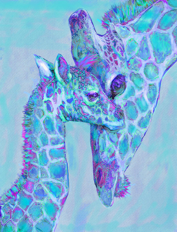 Giraffe Digital Art - Giraffe Shades  Purple And Aqua by Jane Schnetlage