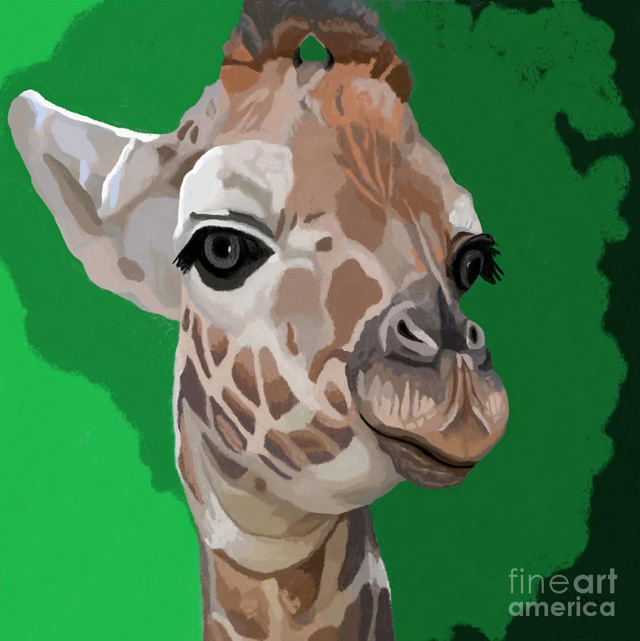Giraffe Smiles with Twinkle in his Eye Painting by Jackie Case