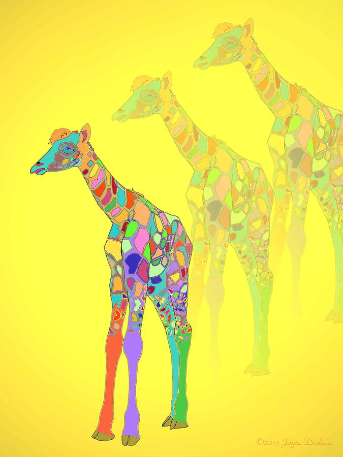 Giraffe X 3 - Yellow Photograph by Joyce Dickens