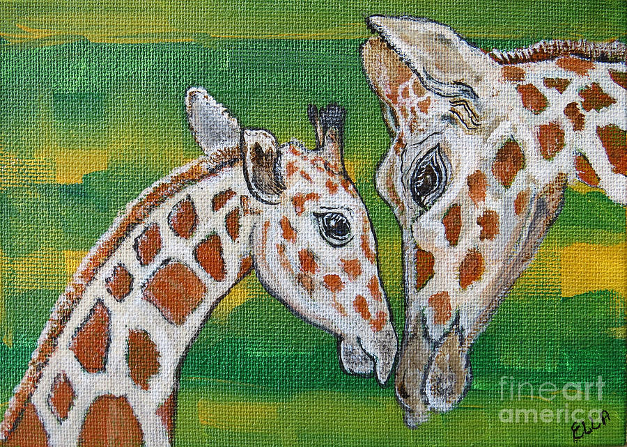 Giraffes Artwork - Learning and Loving Painting by Ella Kaye Dickey