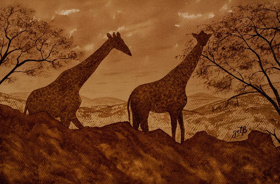 Giraffes at Dawn Painting by Georgeta Blanaru