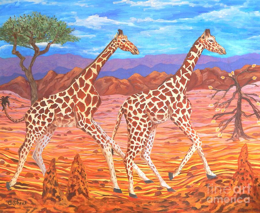 Tree Painting - Giraffes Courting by Caroline Street