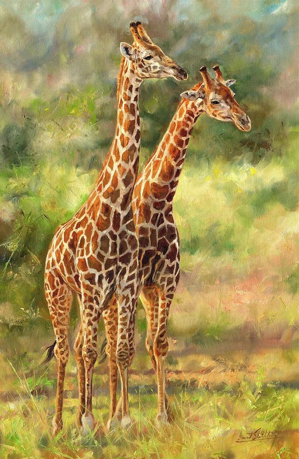 Giraffes Painting by David Stribbling