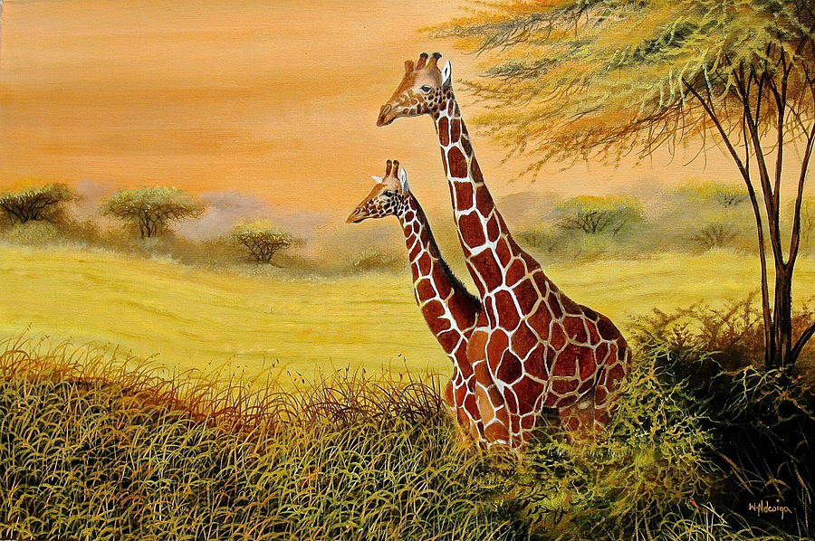 Giraffes Watching Painting by Wycliffe Ndwiga