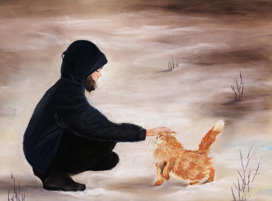 Interior Painting - Girl and a Cat by Anastasiya Malakhova