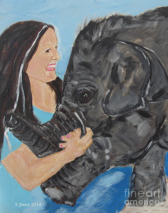 Girl and Baby Elephant Painting by Shelley Jones