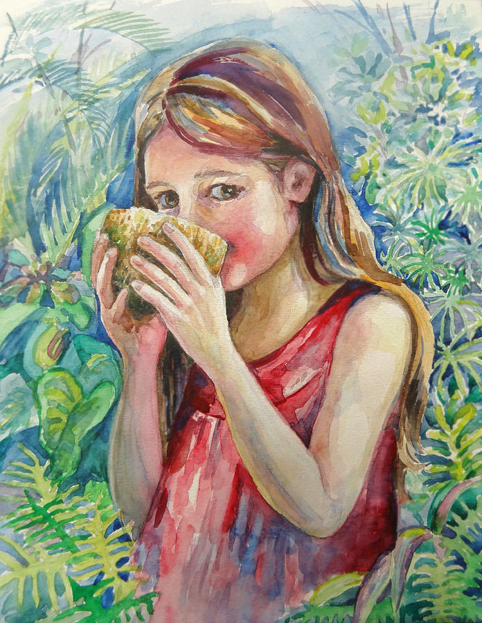 Girl and coconut Painting by Svetlana Nassyrov