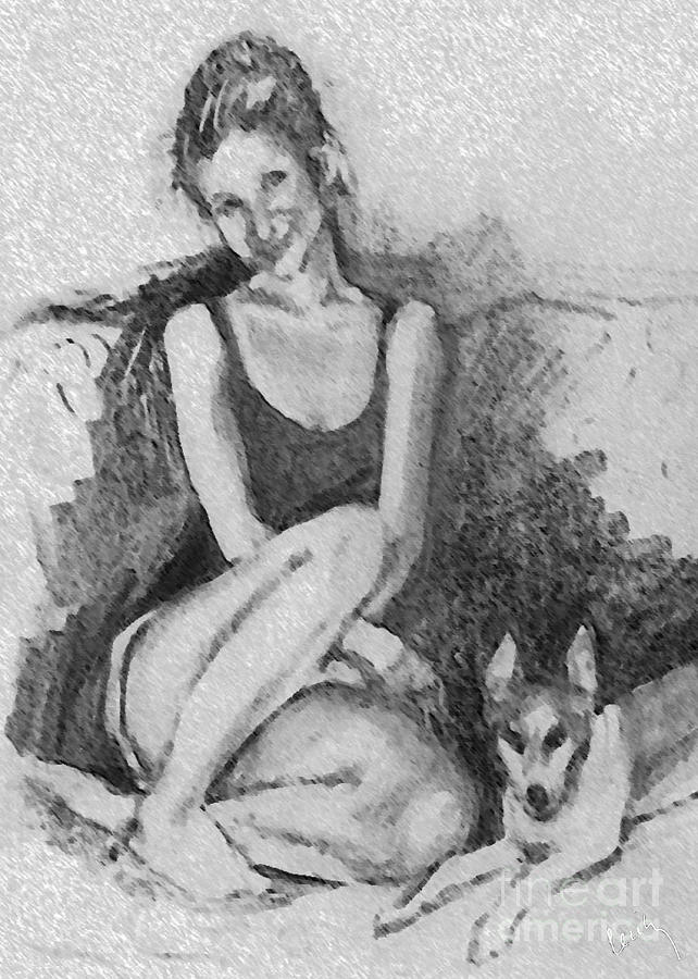 Dog Mixed Media - Girl and her Dog by Cecily Mitchell