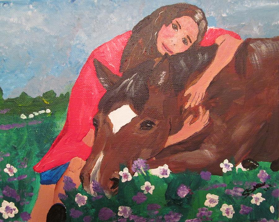 Girl and her pony Painting by Susan Voidets