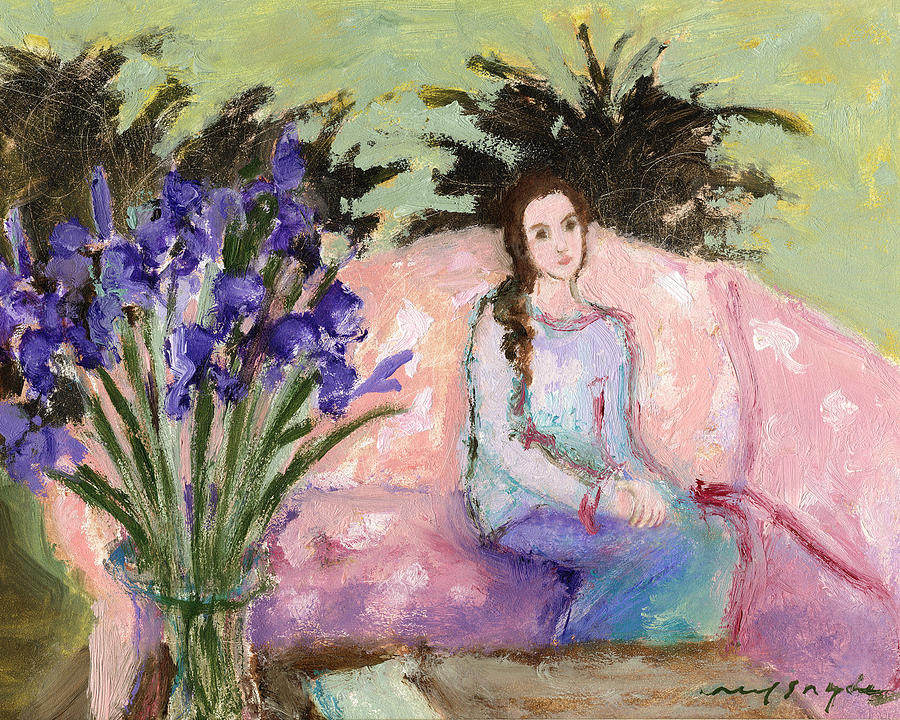 Girl and Iris Painting by J Reifsnyder