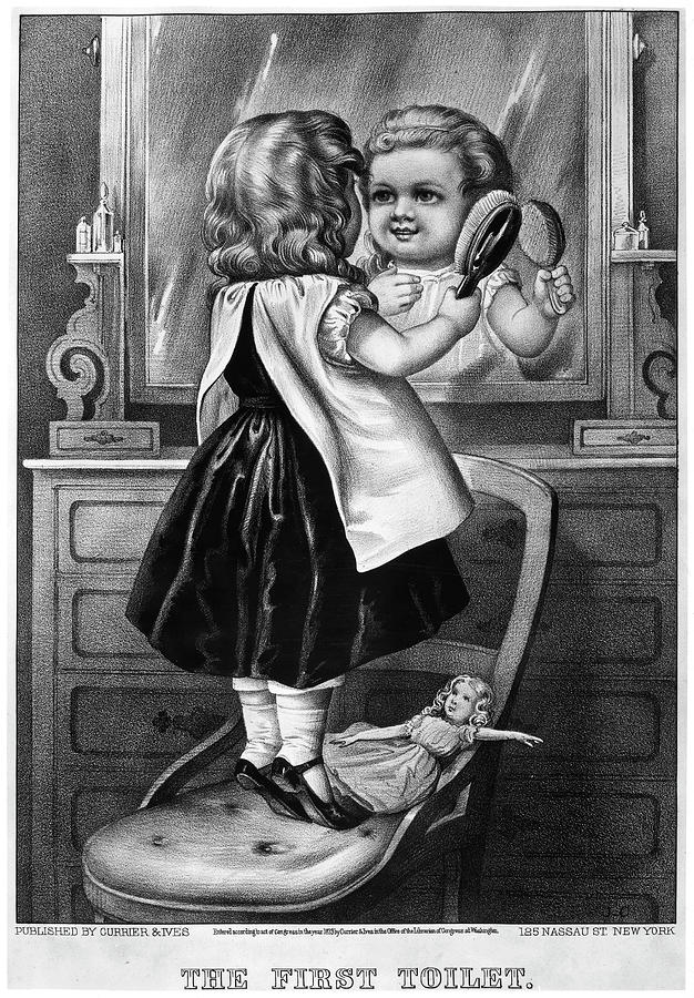 Girl And Mirror, 1873 Painting by Granger