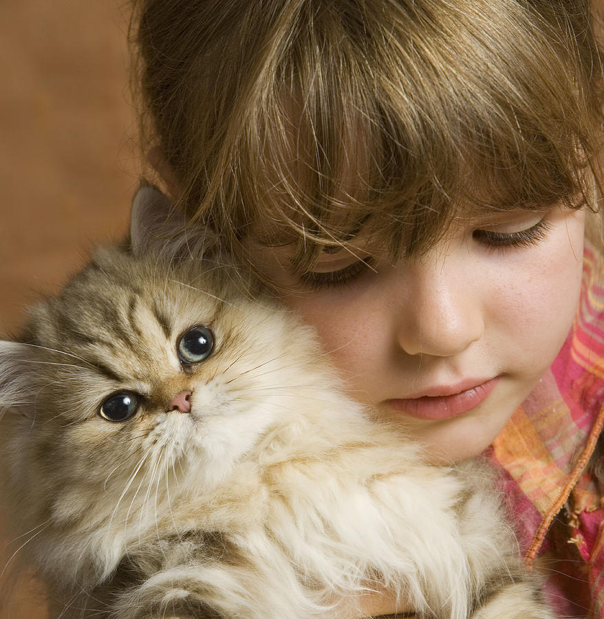 Girl And Persian Kitten Photograph by Jean-Michel Labat