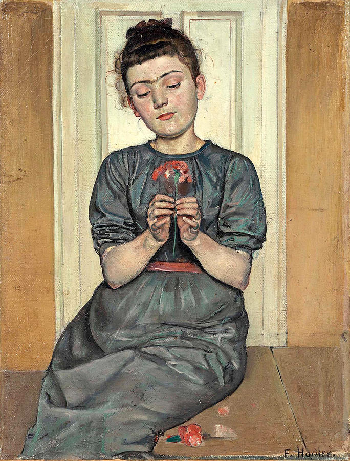 Girl Arranging Flowers. Girl with Carnation Painting by Ferdinand Hodler