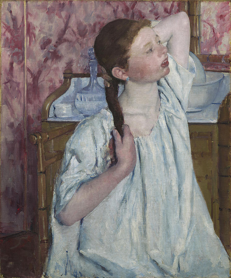 Impressionism Painting - Girl Arranging Her Hair by Celestial Images