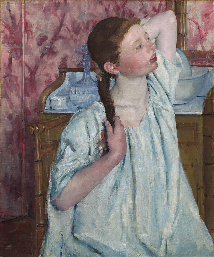 Girl Arranging Her Hair Painting by Mary Stevenson Cassatt