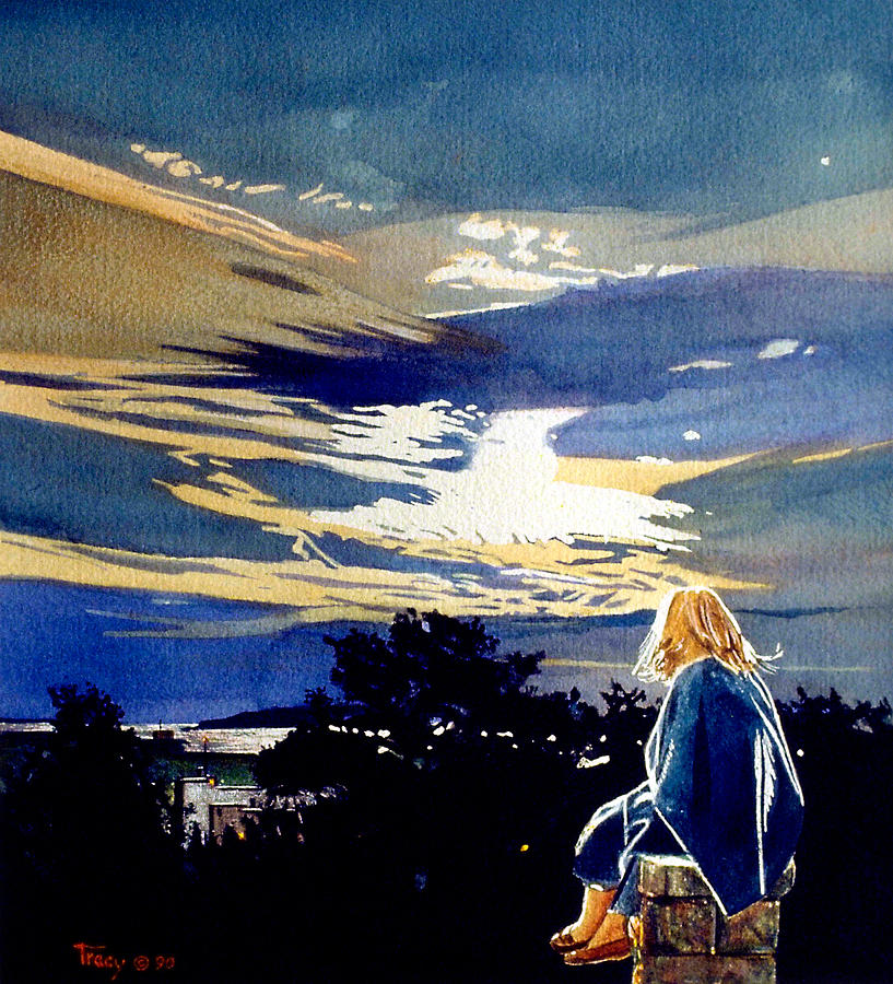 Girl at Moonlight Painting by Robert Tracy
