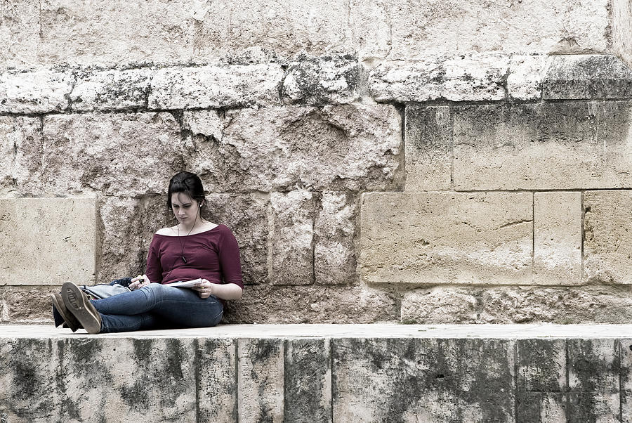 Study Break At the Ancient Wall Photograph by Lorraine Devon Wilke
