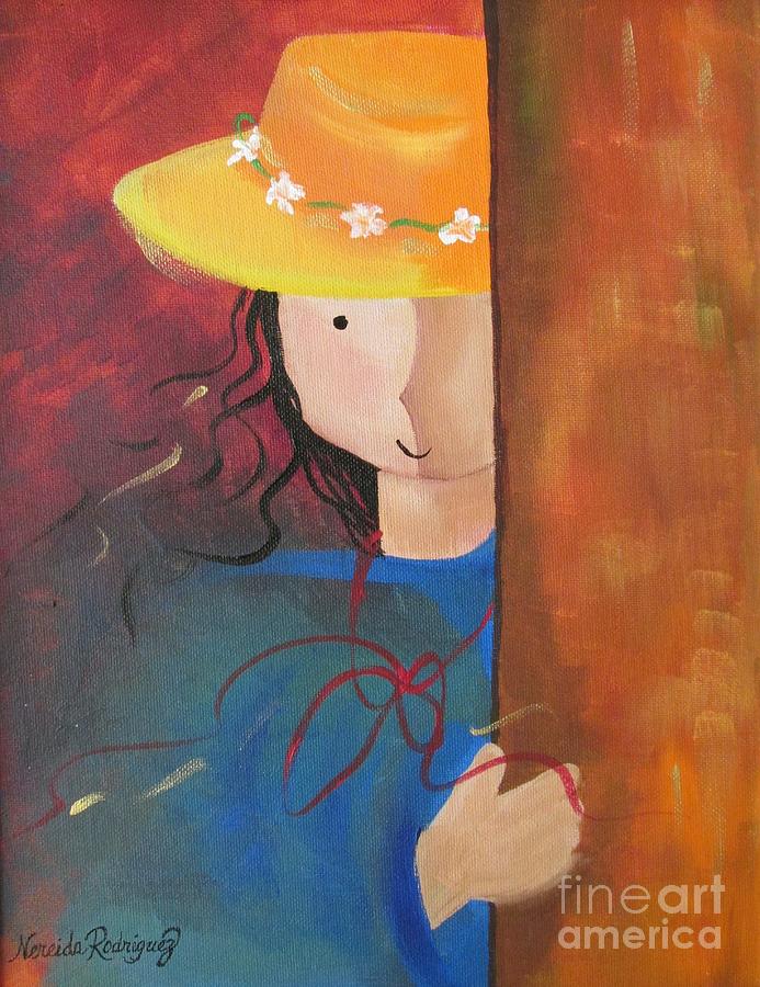 Girl Behind the Door Painting by Nereida Rodriguez