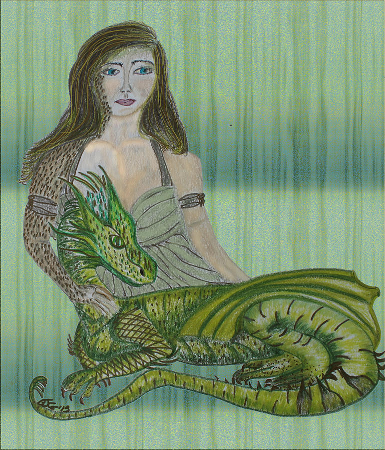 Dragon Drawing - Girl Dragon by Barbara Giordano