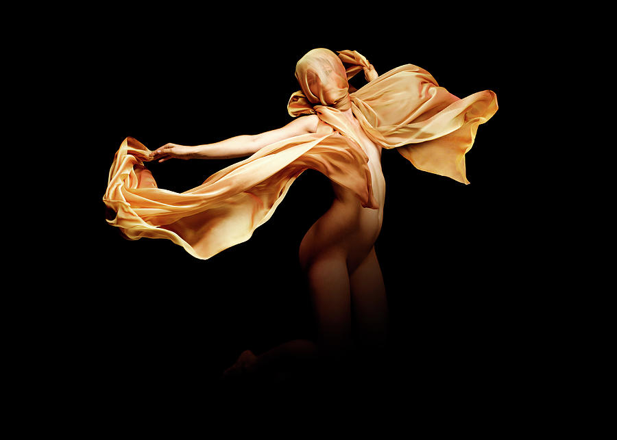 Girl Draped In Silk Flying Photograph by Peter Dazeley