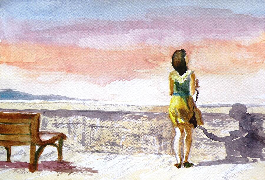 Girl Painting - Girl enjoying the view by Uma Krishnamoorthy