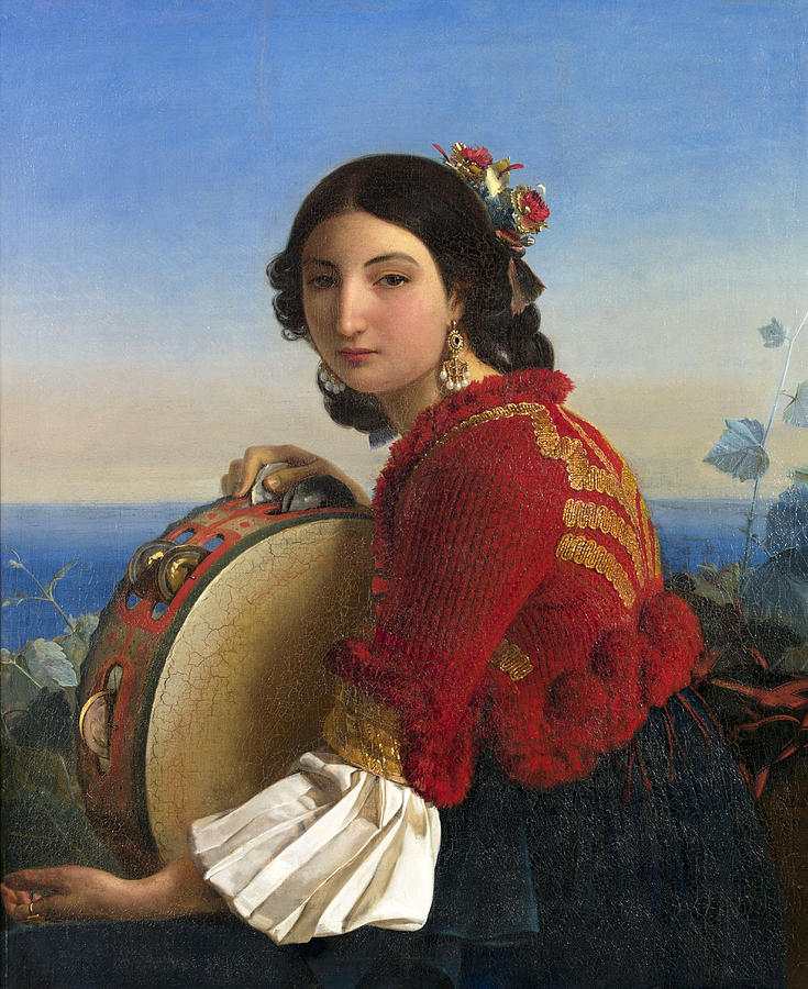 Girl from Sorrento with a Tambourine Painting by Leopold Robert