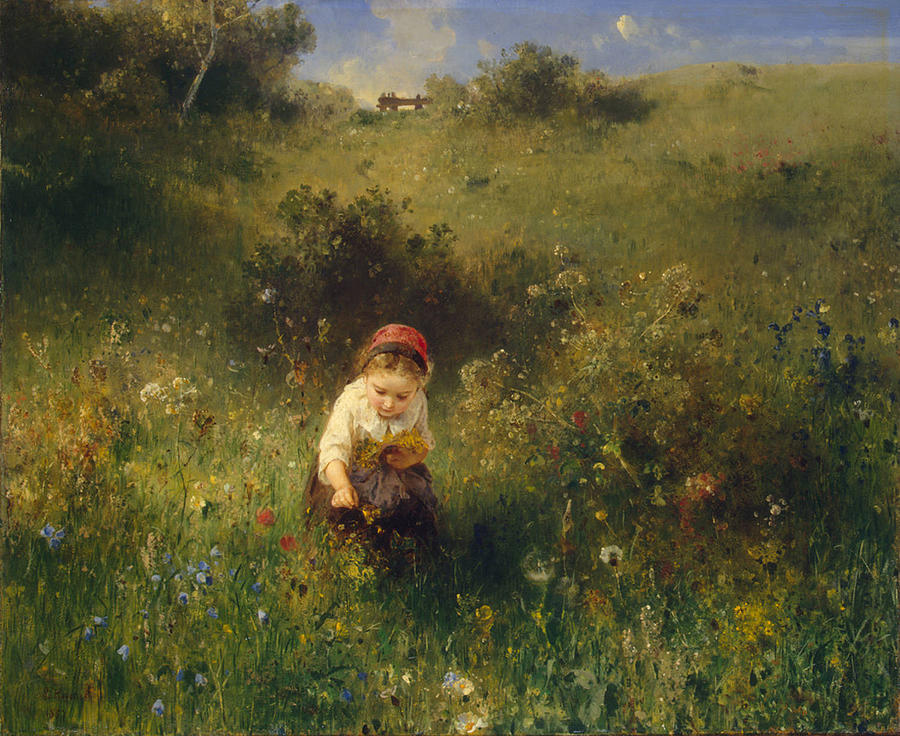 Girl in a Field 1857 Painting by MotionAge Designs