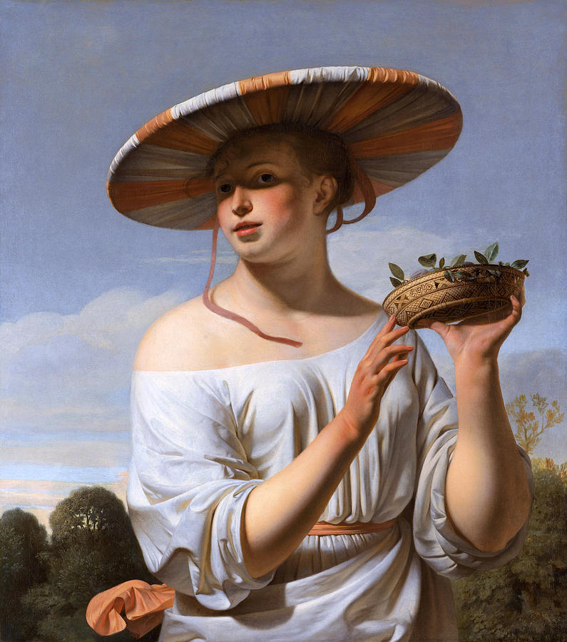 Girl in a Large Hat Painting by Caesar van Everdingen