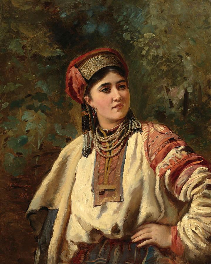 Girl in a National Costume Painting by Konstantin Makovsky